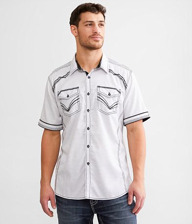 Buckle Black Striped Athletic Stretch Shirt front view