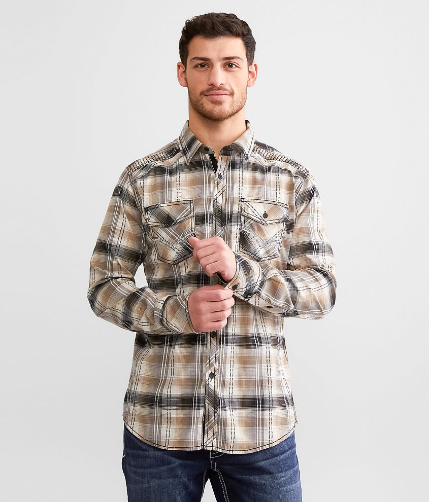 Buckle Black Athletic Plaid Stretch Shirt front view