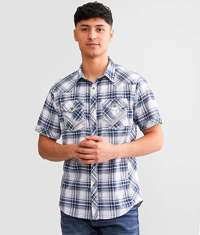 Buckle Black Plaid Standard Stretch Shirt front view