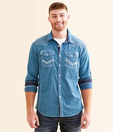 Buckle Black Embroidered Standard Stretch Shirt front view