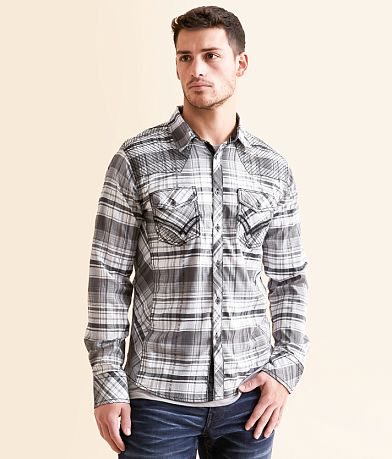 Buckle Black Plaid Tailored Stretch Shirt front view