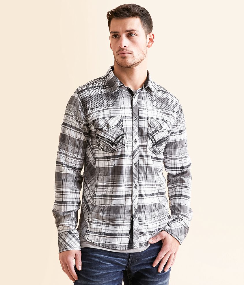 Buckle Black Plaid Tailored Stretch Shirt front view