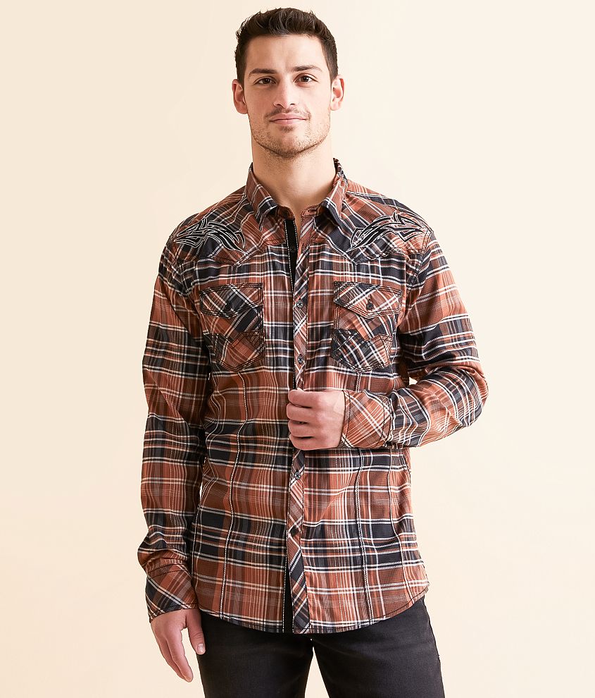 Buckle Black Plaid Athletic Stretch Shirt front view