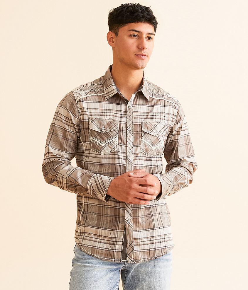 Buckle Black Plaid Standard Stretch Shirt front view