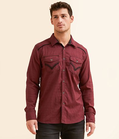 Buckle Black Embroidered Standard Shirt front view