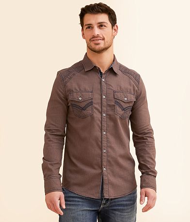 Buckle Black Embroidery Tailored Shirt front view