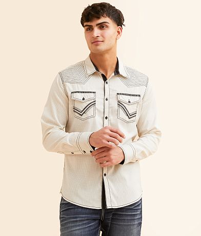 Buckle Black Striped Athletic Stretch Shirt front view