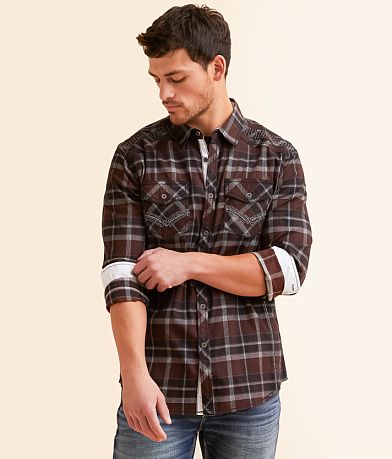 Buckle Black Plaid Athletic Stretch Shirt front view