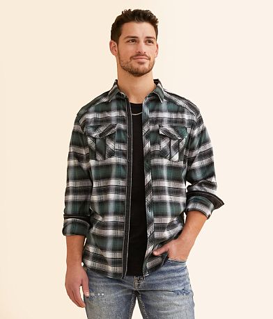 Buckle Black Plaid Athletic Stretch Shirt front view