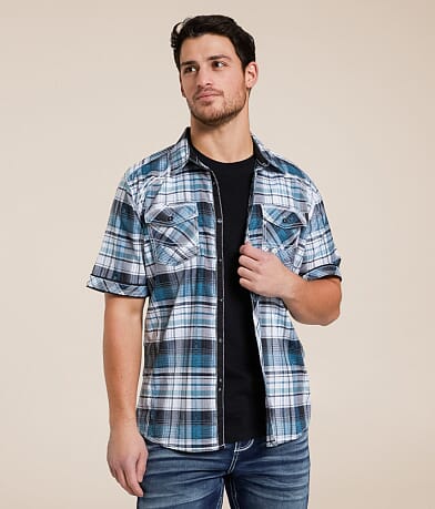 Buckle Black Plaid Athletic Stretch Shirt front view