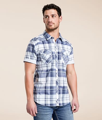 Buckle Black Plaid Athletic Stretch Shirt front view