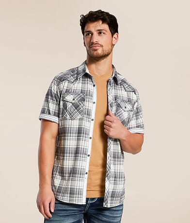 Buckle Black Plaid Athletic Stretch Shirt front view