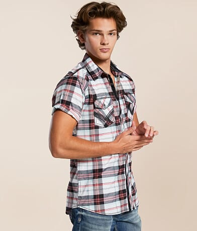 Buckle Black Plaid Standard Stretch Shirt front view