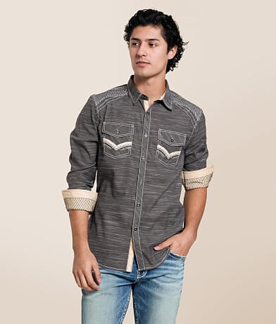 Buckle Black Embroidered Athletic Stretch Shirt front view