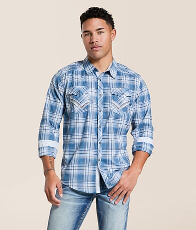 Buckle Black Plaid Athletic Stretch Shirt front view