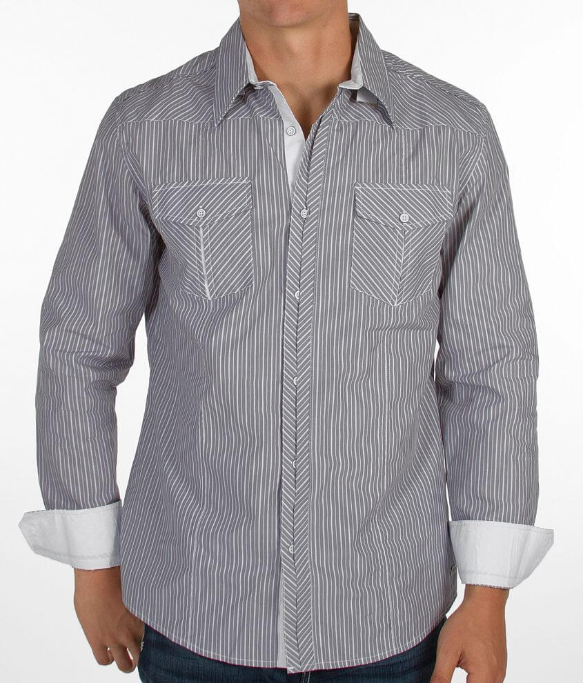 Buckle Black Polished Striped Shirt front view