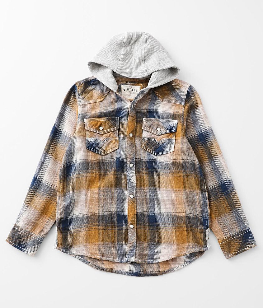 Boys - BKE Vintage Hooded Plaid Shirt front view