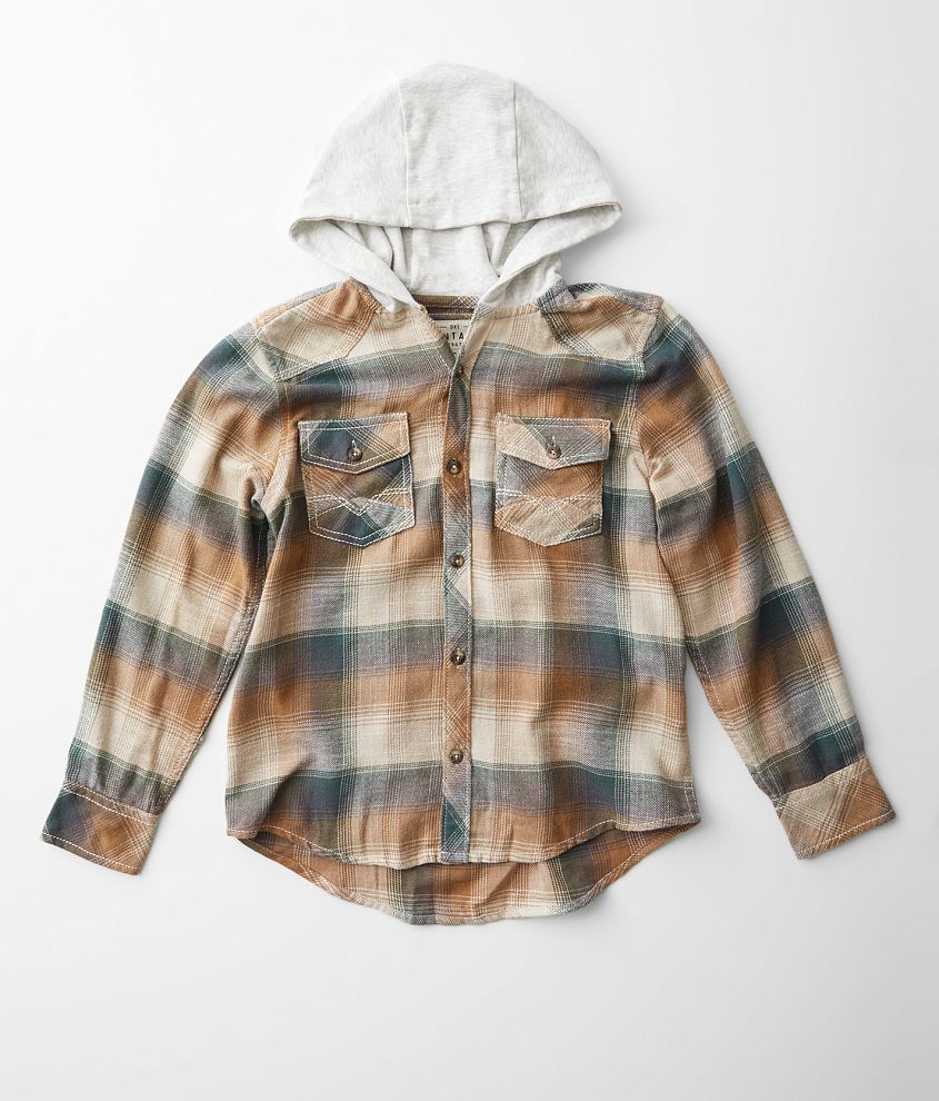 Boys - BKE Vintage Plaid Hooded Shirt front view