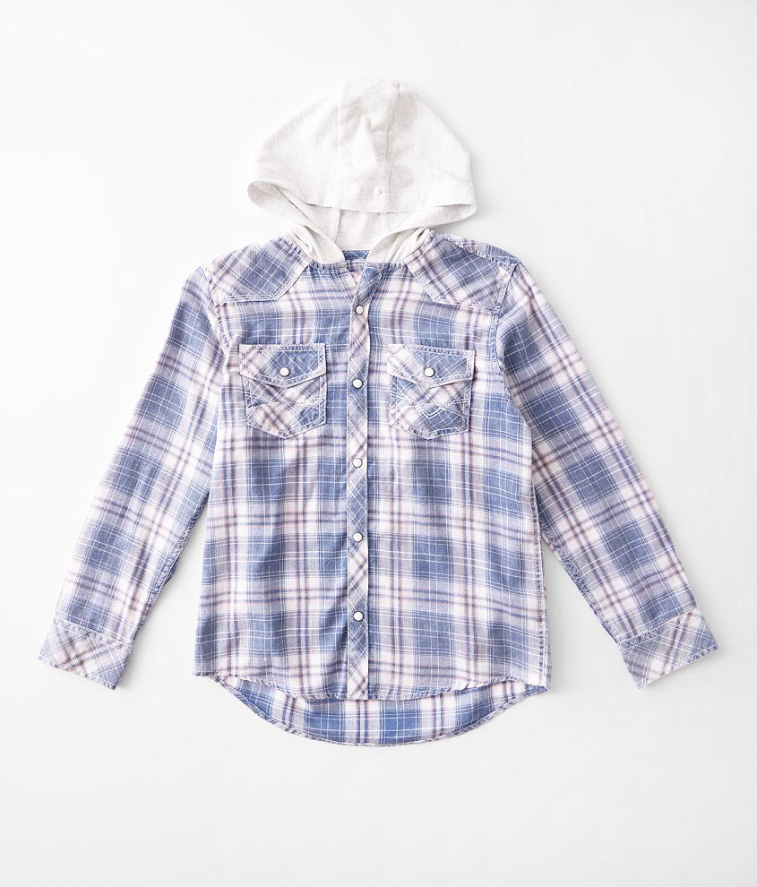 Boys - BKE Vintage Plaid Hooded Shirt front view