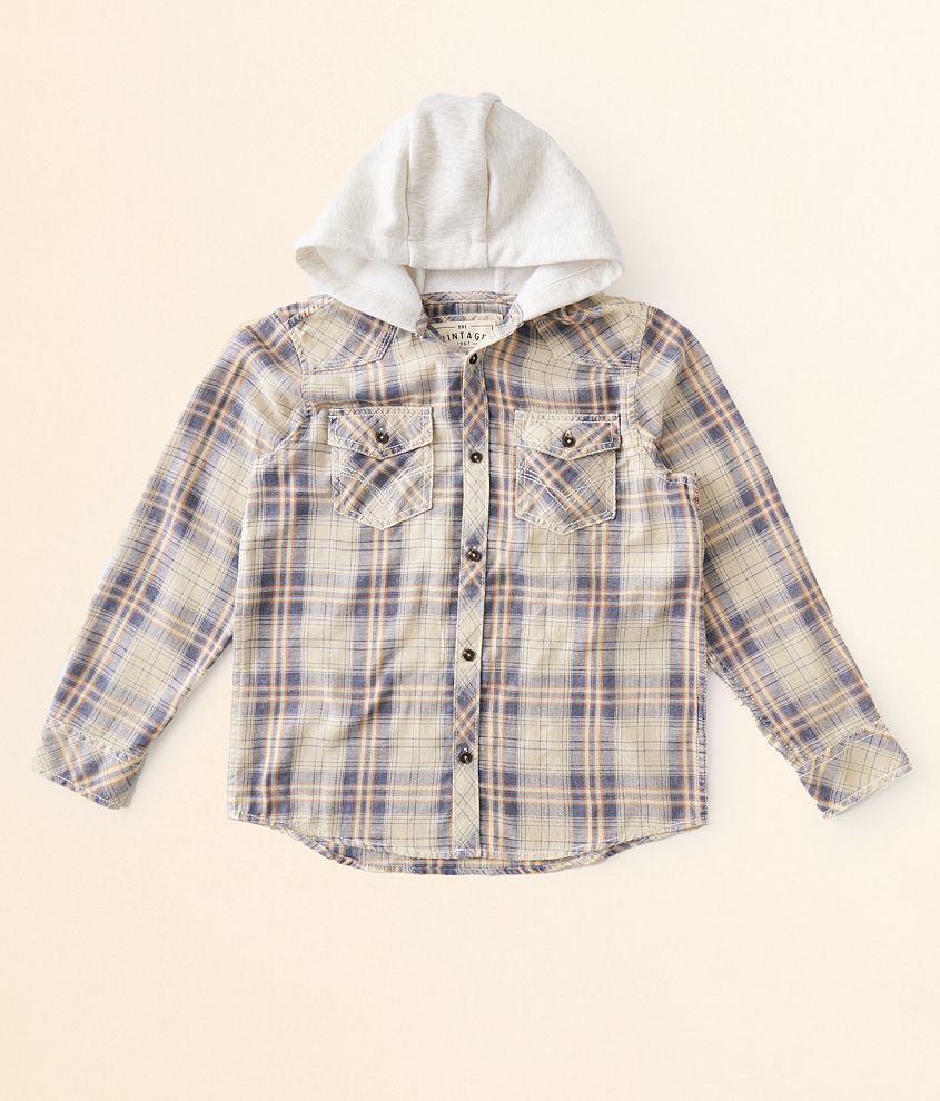 Boys - BKE Vintage Plaid Hooded Shirt front view