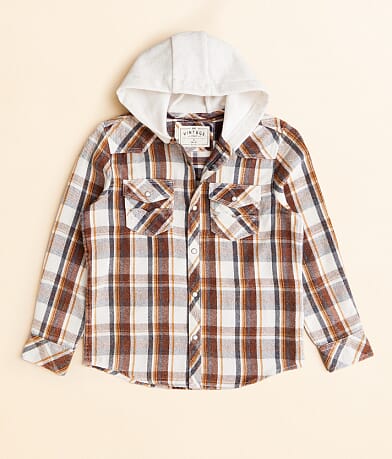 BKE Vintage Boys - Plaid Hooded Shirt front view