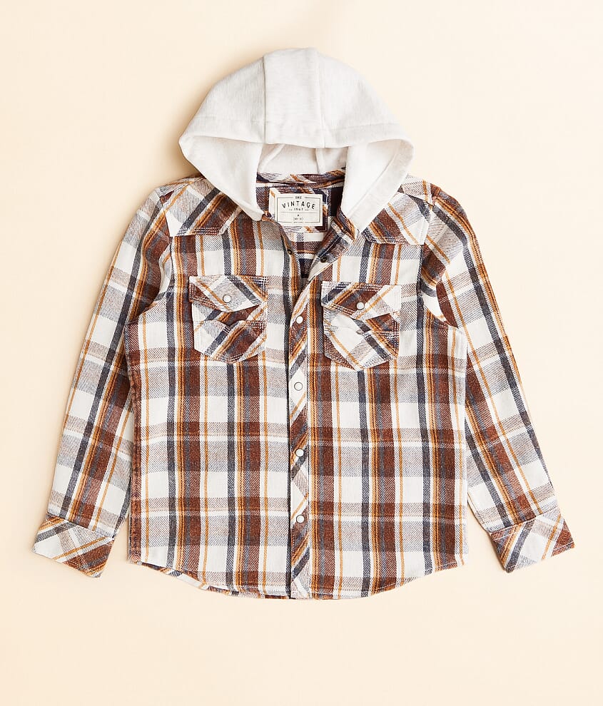 Boys - BKE Plaid Hooded Shirt front view