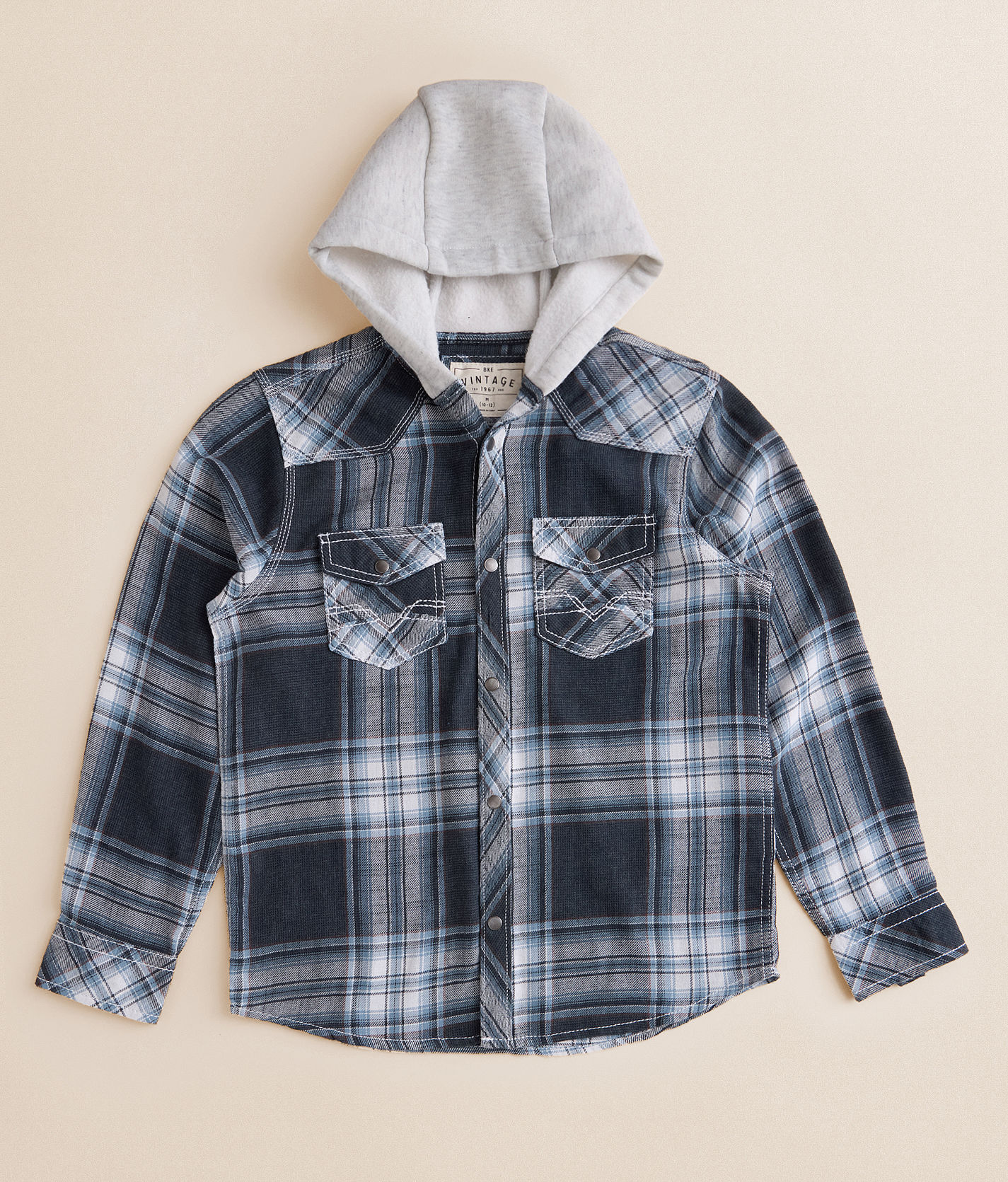 Boys - BKE Vintage Plaid Hooded Shirt - Boy's Shirts in Navy