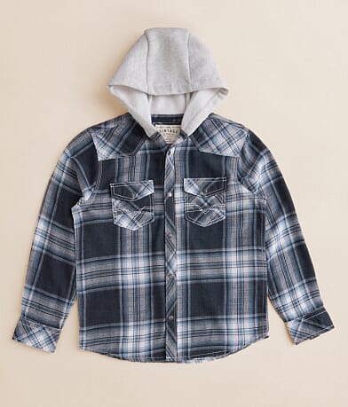 BKE Vintage Boys - Plaid Hooded Shirt front view
