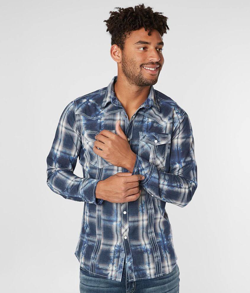 BKE Vintage Plaid Tailored Shirt - Men's Shirts in Navy White | Buckle