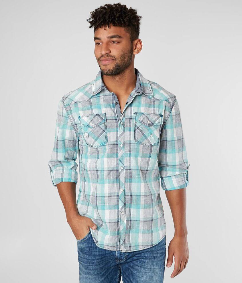 BKE Vintage Plaid Relaxed Shirt - Men's Shirts in White Teal | Buckle