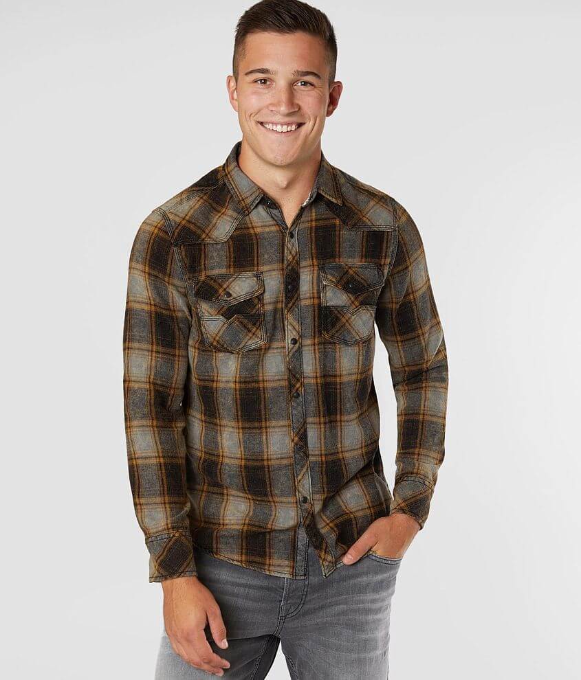 BKE Vintage Brushed Plaid Standard Shirt front view