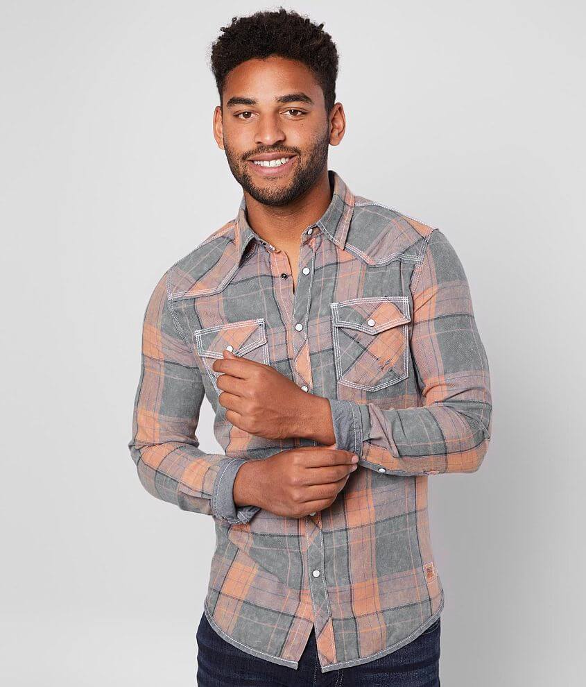 BKE Vintage Washed Plaid Tailored Shirt front view