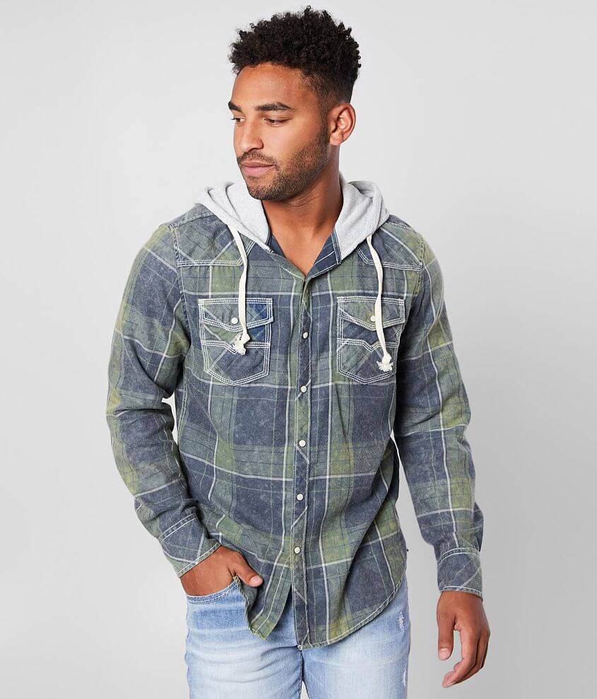 BKE Vintage Flannel Athletic Hooded Shirt front view