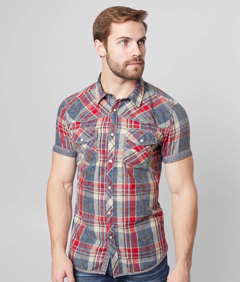BKE Vintage Plaid Tailored Shirt - Men's Shirts in Navy Red | Buckle