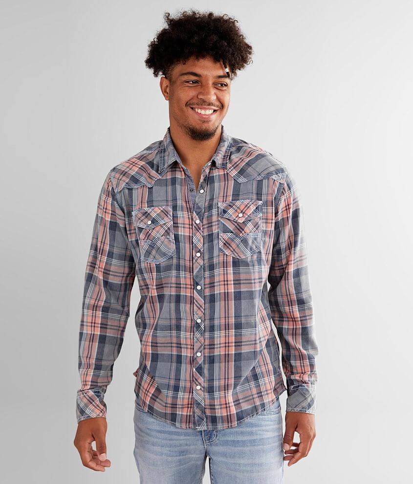 BKE Vintage Plaid Athletic Shirt - Men's Shirts in Navy Pink | Buckle