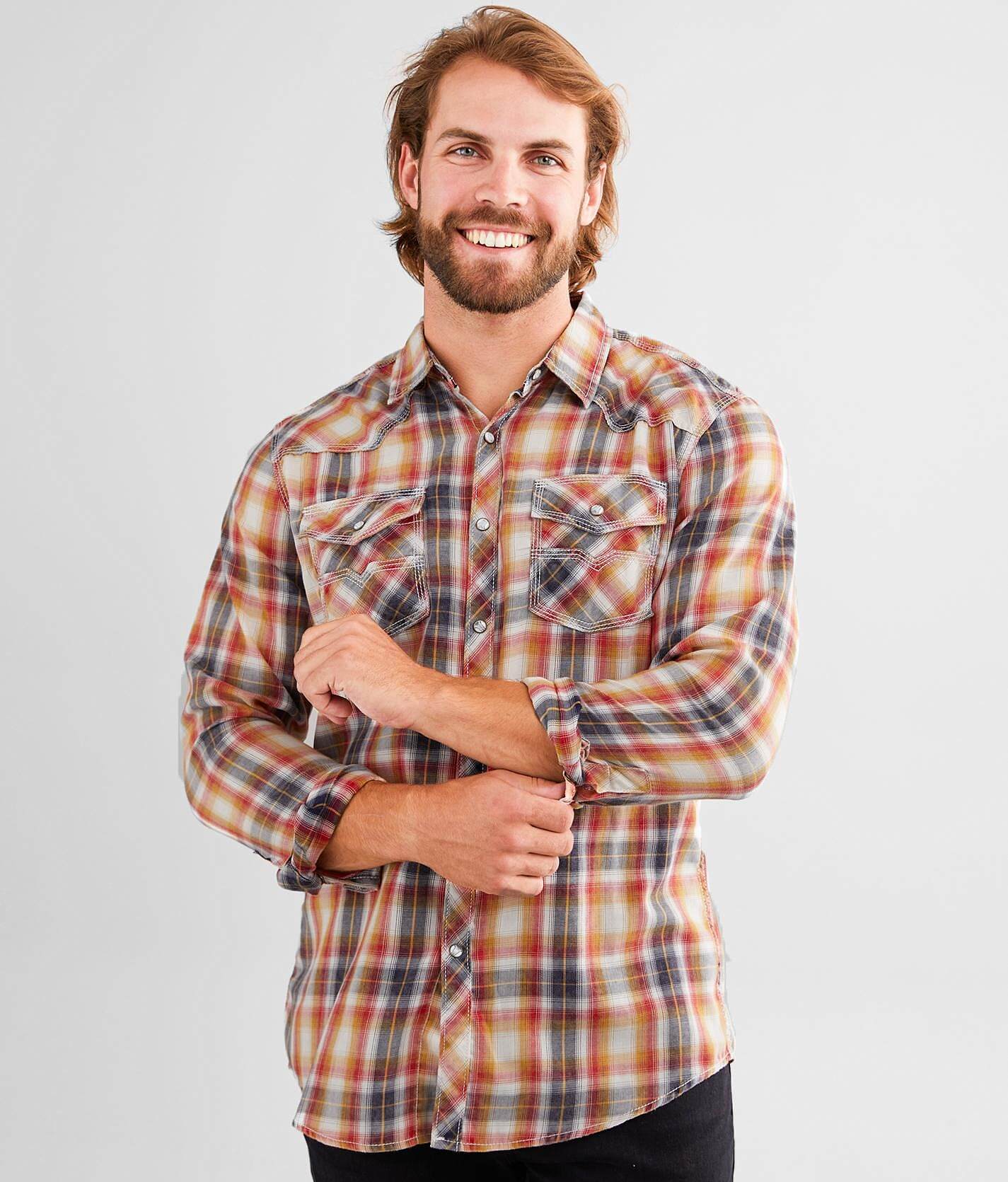BKE Vintage Washed Plaid Athletic Shirt - Men's Shirts in Red Tobacco | Buckle