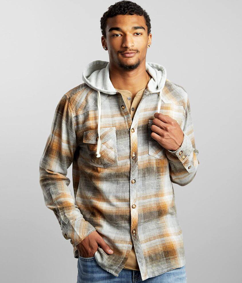 Men's hooded flannel plaid shirt sale