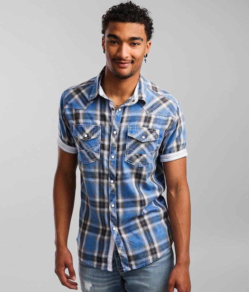 BKE Vintage Plaid Tailored Shirt front view