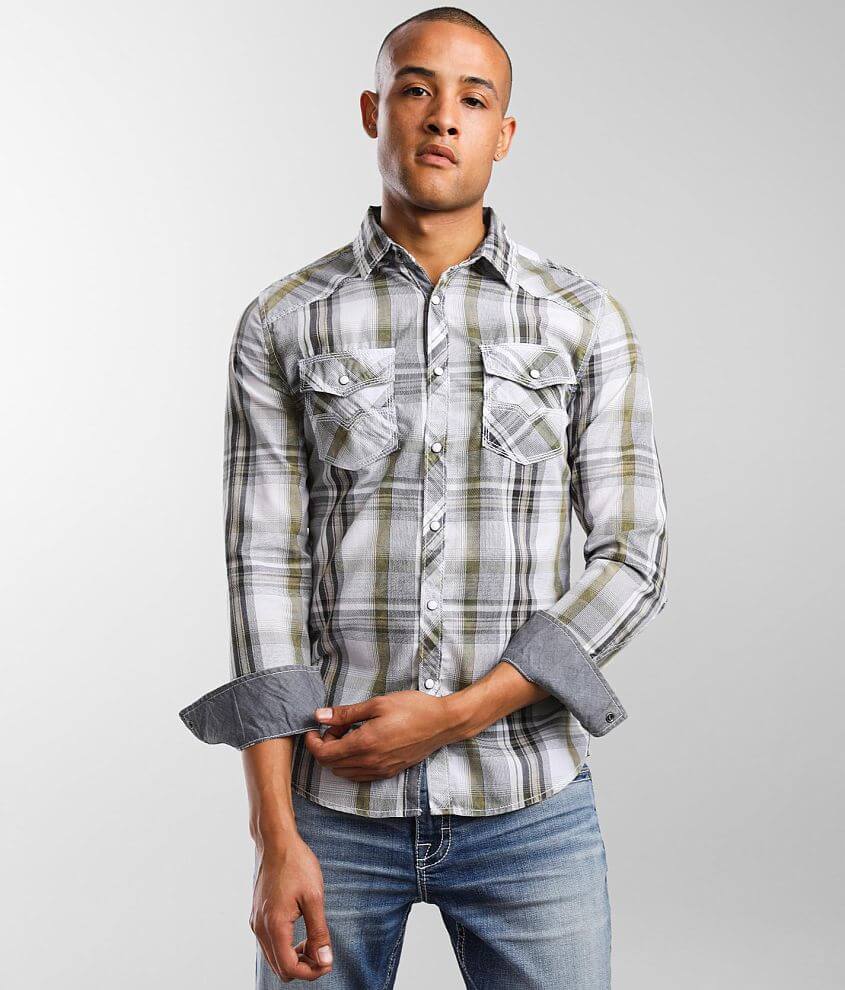 BKE Vintage Plaid Tailored Shirt - Men's Shirts in Olive White | Buckle