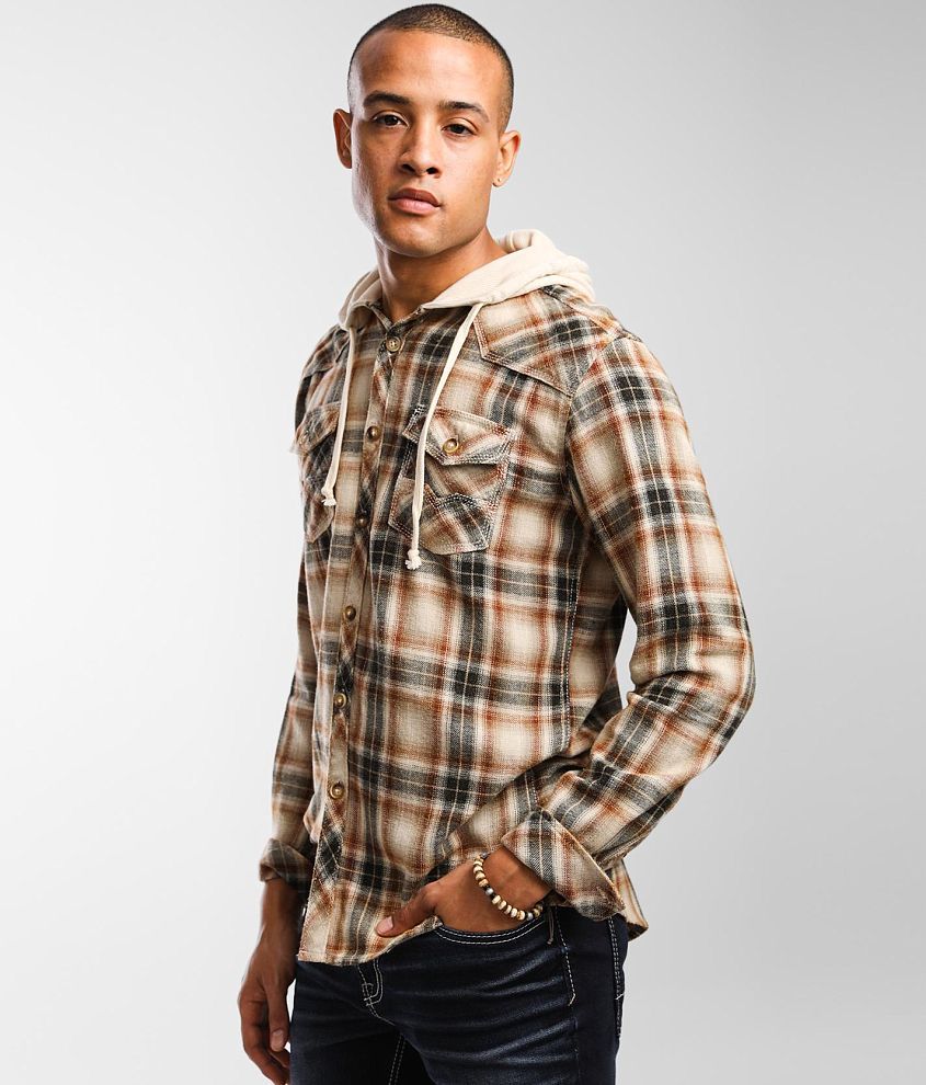 BKE Vintage Plaid Athletic Hooded Flannel Shirt - Men's Shirts in