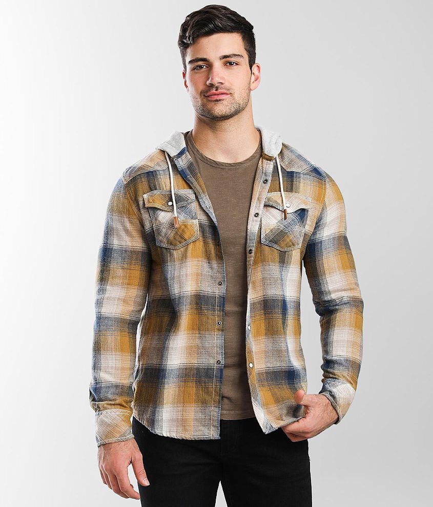 BKE Vintage Flannel Athletic Hooded Shirt front view