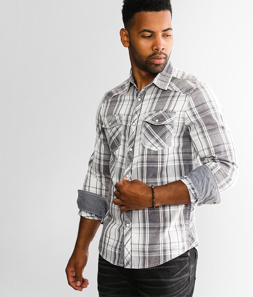 BKE Vintage Washed Plaid Standard Shirt front view