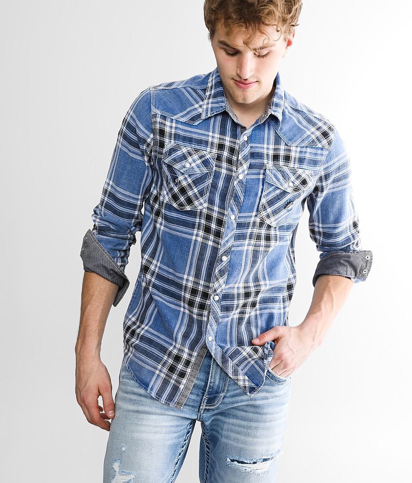 BKE Vintage Washed Plaid Athletic Shirt front view