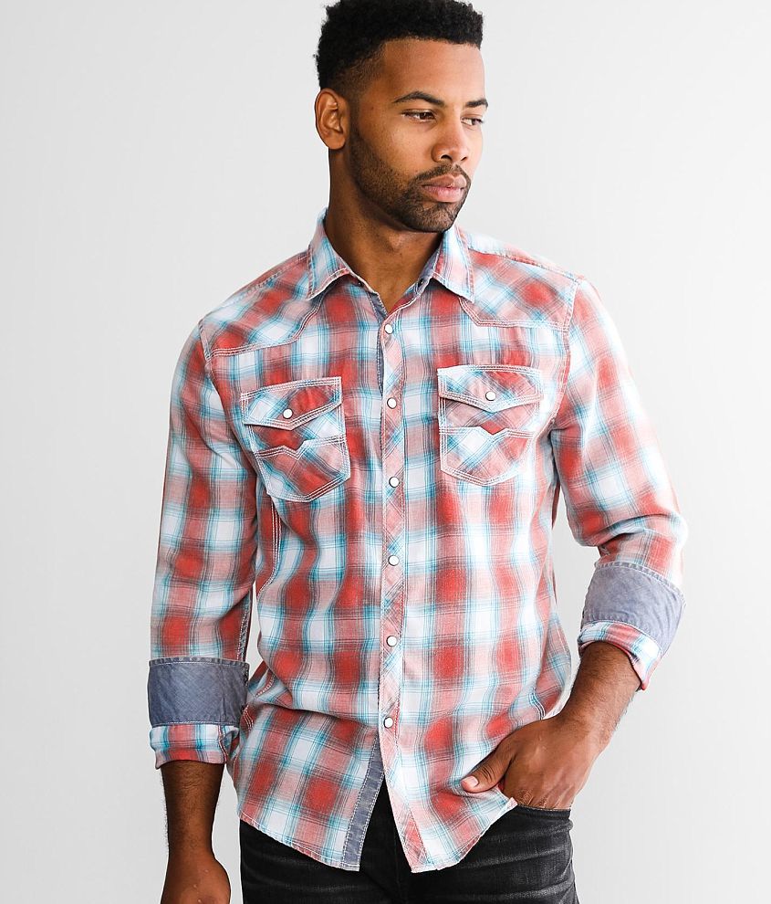 BKE Vintage Washed Plaid Athletic Shirt front view