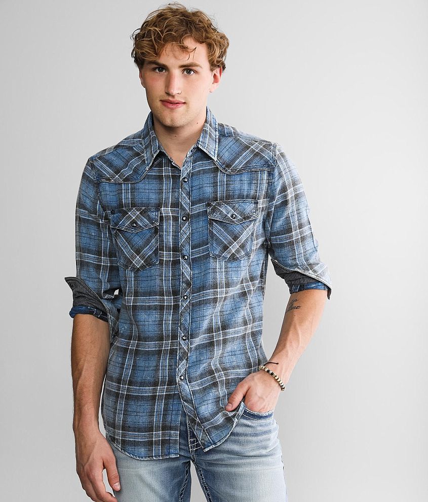 BKE Vintage Brushed Plaid Athletic Shirt - Men's Shirts in Blue Black ...