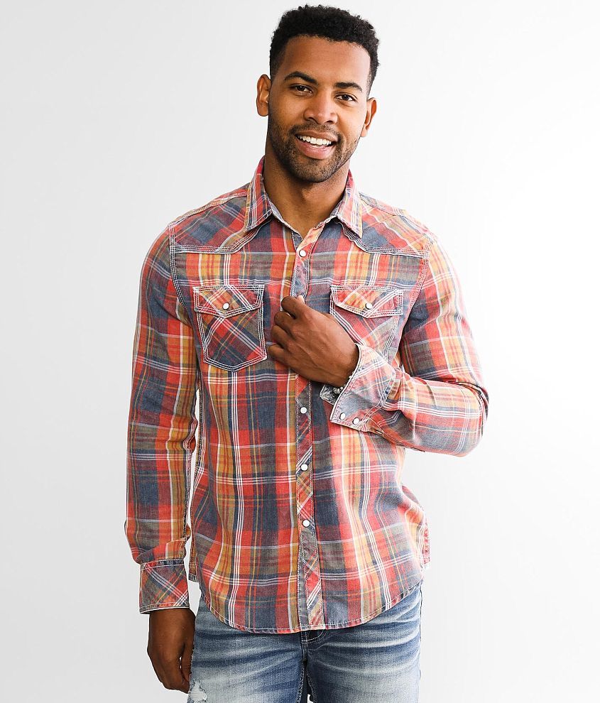 BKE Vintage Washed Plaid Athletic Shirt front view