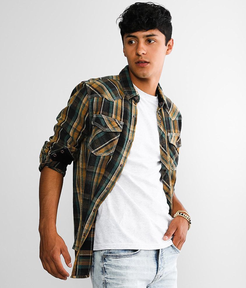 BKE Vintage Brushed Plaid Athletic Shirt front view