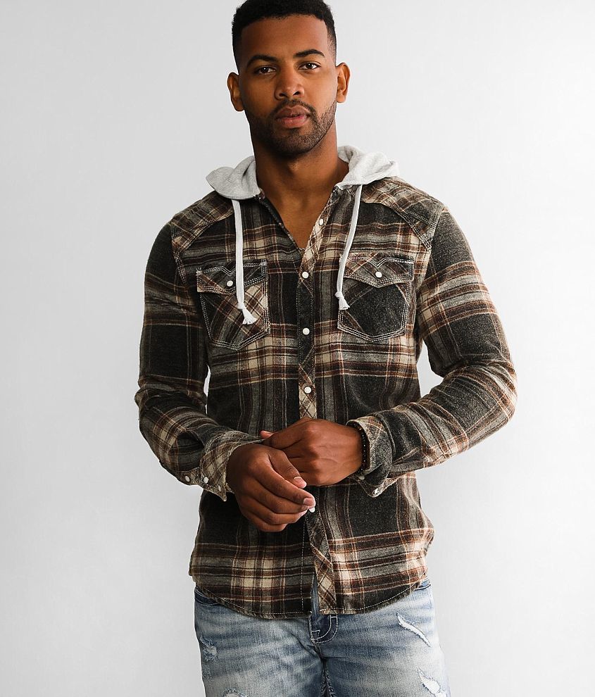 BKE Vintage Plaid Athletic Hooded Shirt Men s Shirts in Black