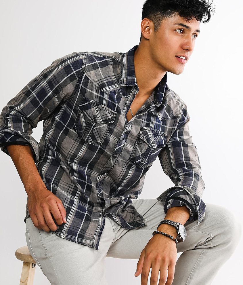 BKE Vintage Plaid Standard Shirt front view