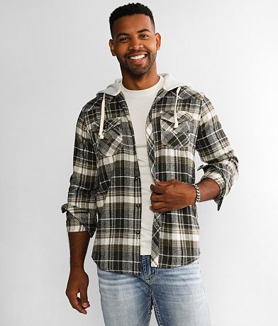 BKE Vintage Plaid Standard Hooded Shirt front view